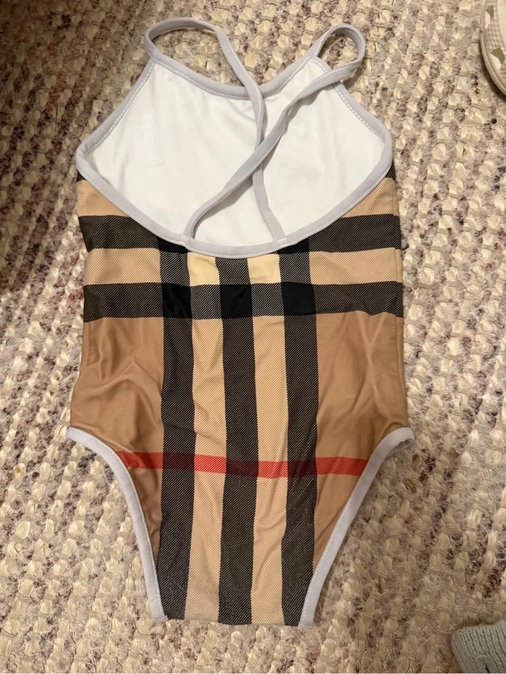 Burberry Beige, Black and White Check One-Piece Swimwear